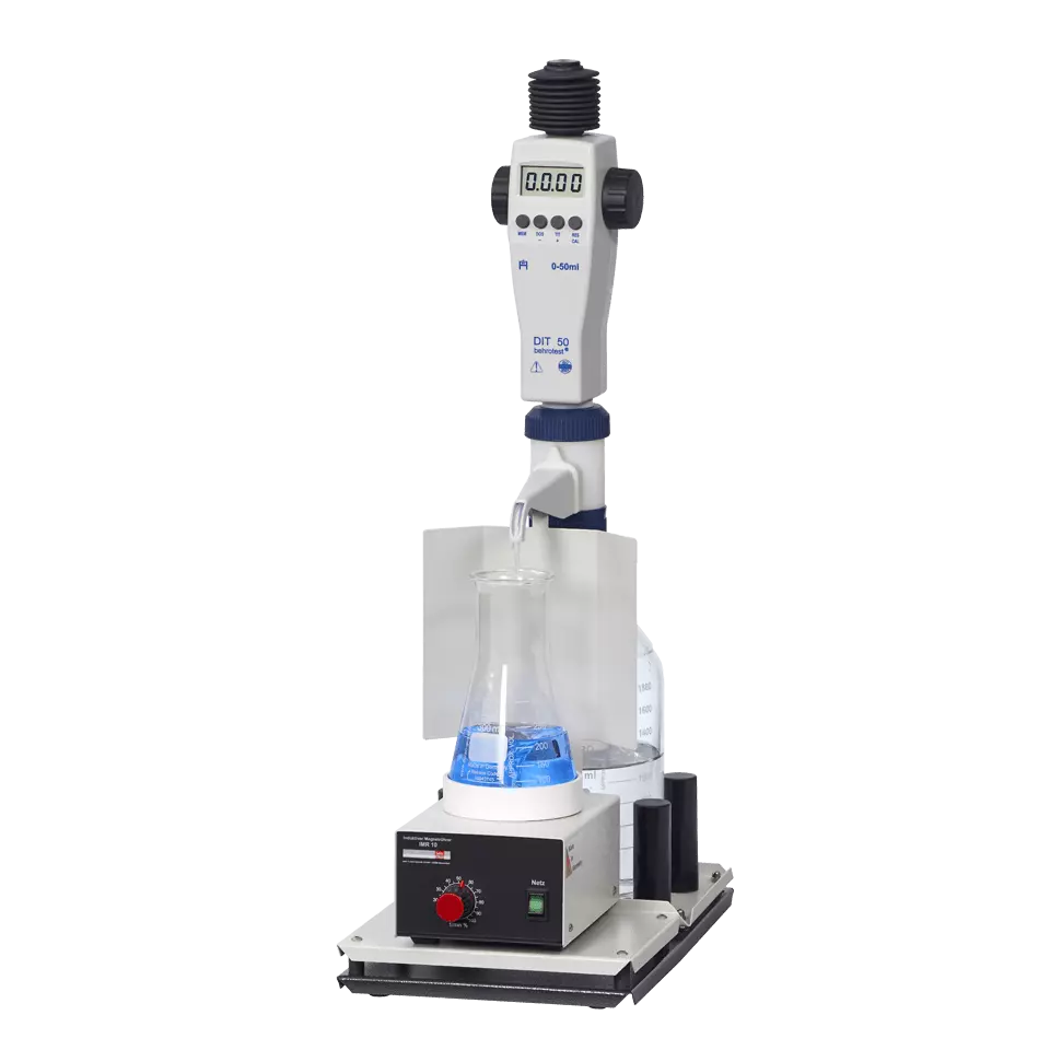 Wasserdampfdestillierer - Handtitrierstation mit Magnetrührer und Digitalbürette (Titration)