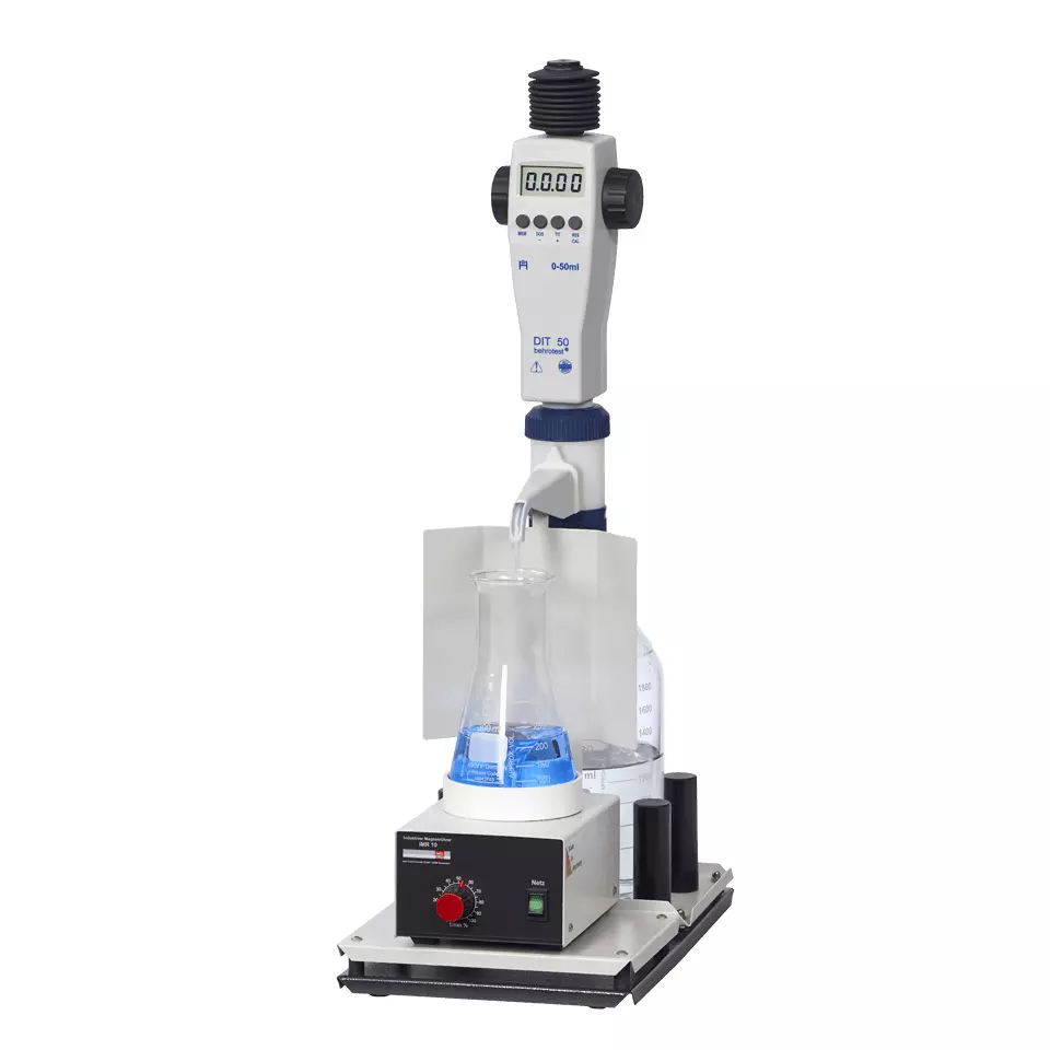 Wasserdampfdestillierer - Handtitrierstation mit Magnetrührer und Digitalbürette (Titration) - STI [B00218002]