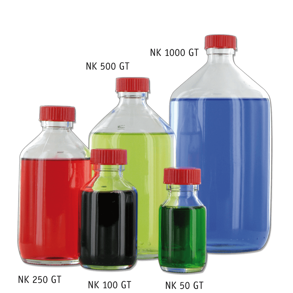 behrotest Probenahmeflaschen mit PTFE Verschluss - Glasflasche glasklar (Klarglas mit Enghals)