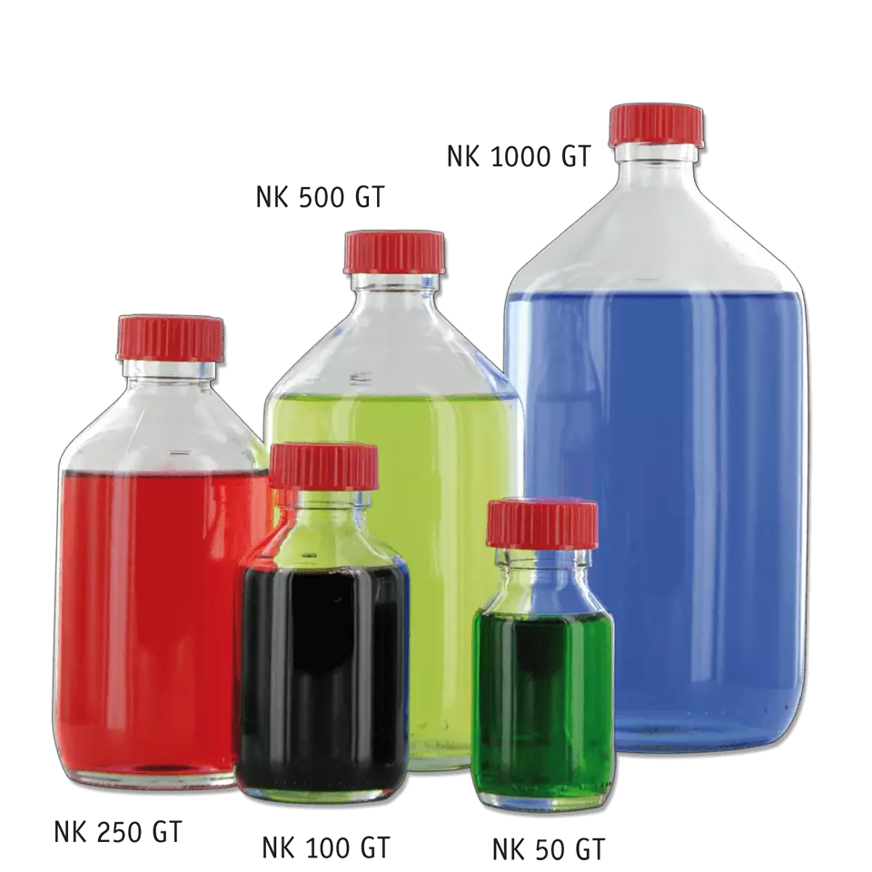 behrotest sampling bottle with PTFE closure - Glass bottle transparent (Clear glass with narrow neck)