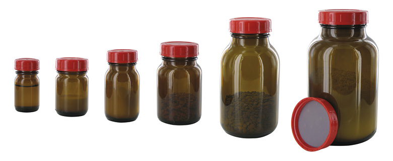 Botella de behrotest de recogida de muestras con tapa de PTFE - Botella de recogida de muestras marrón (Cristal marrón con cuello ancho)