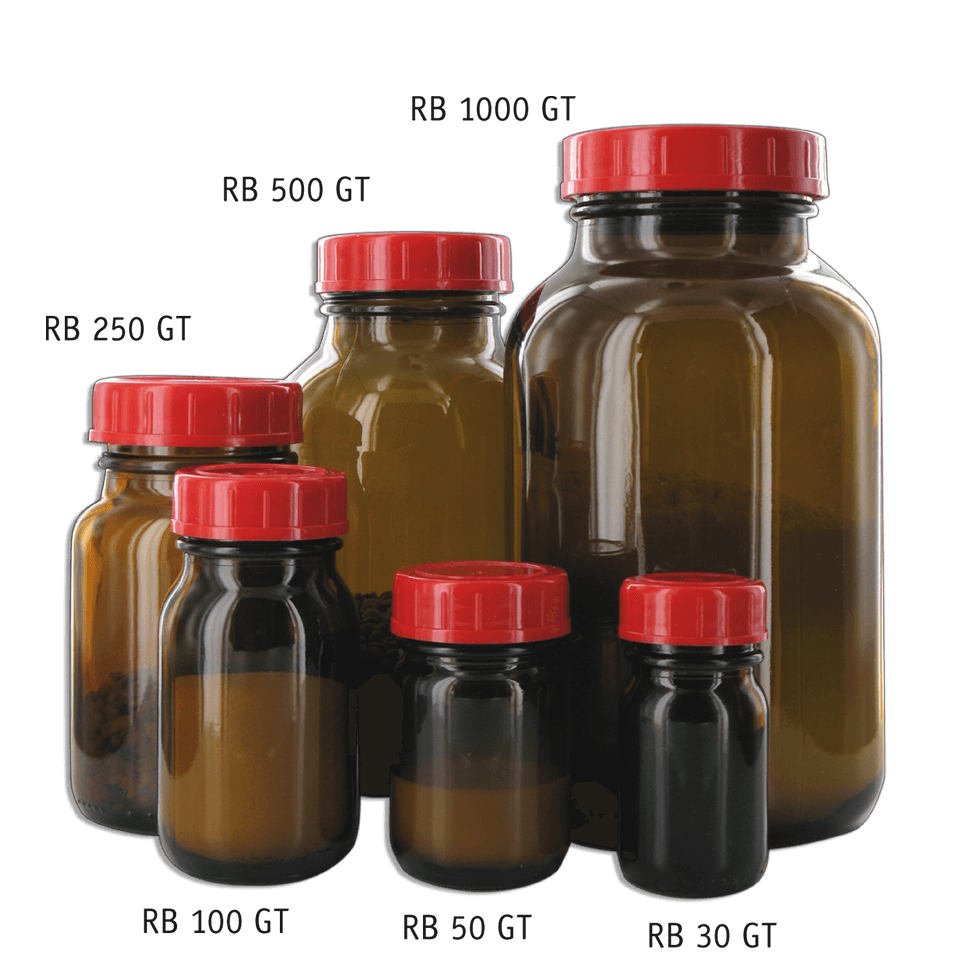 Botella de behrotest de recogida de muestras con tapa de PTFE - Botella de recogida de muestras marrón (Cristal marrón con cuello ancho)