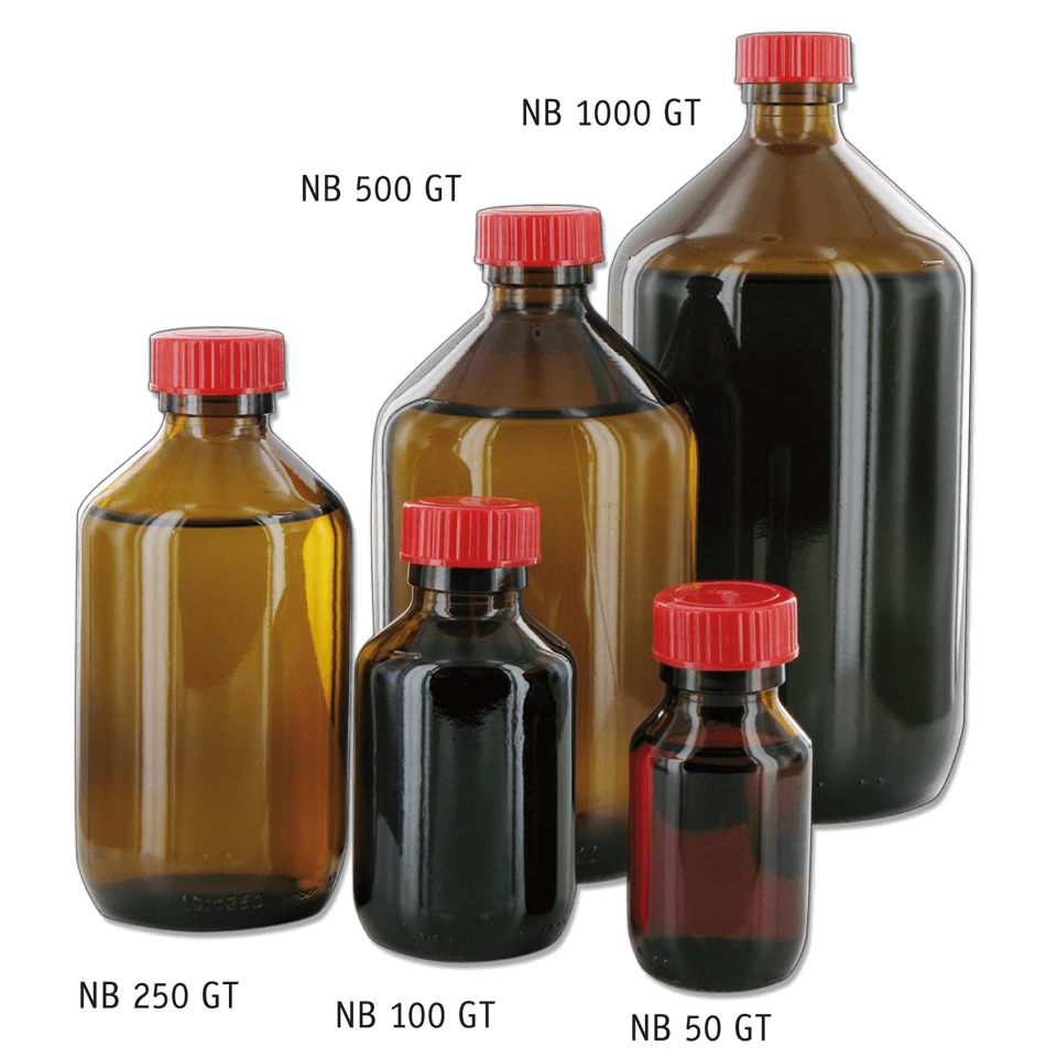 Botella de behrotest de recogida de muestras con tapa de PTFE - Botella de recogida de muestras marrón (Vidrio marrón con cuello estrecho)