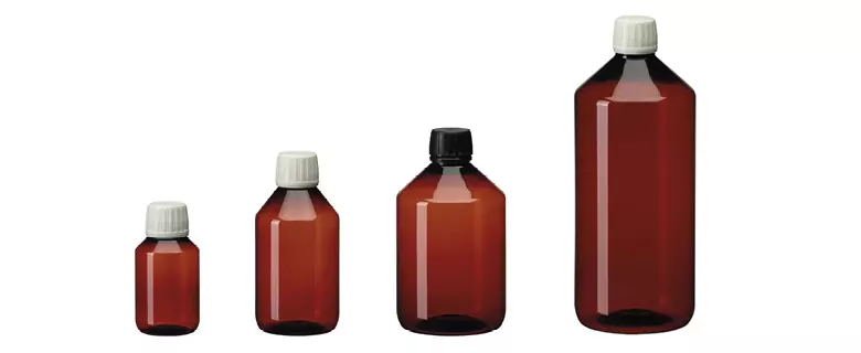 Botellas behroplast® de PET (inocuas para los alimentos) - Botella de cuello estrecho de PET marrón (Botellas PET marrón con cuello ancho)