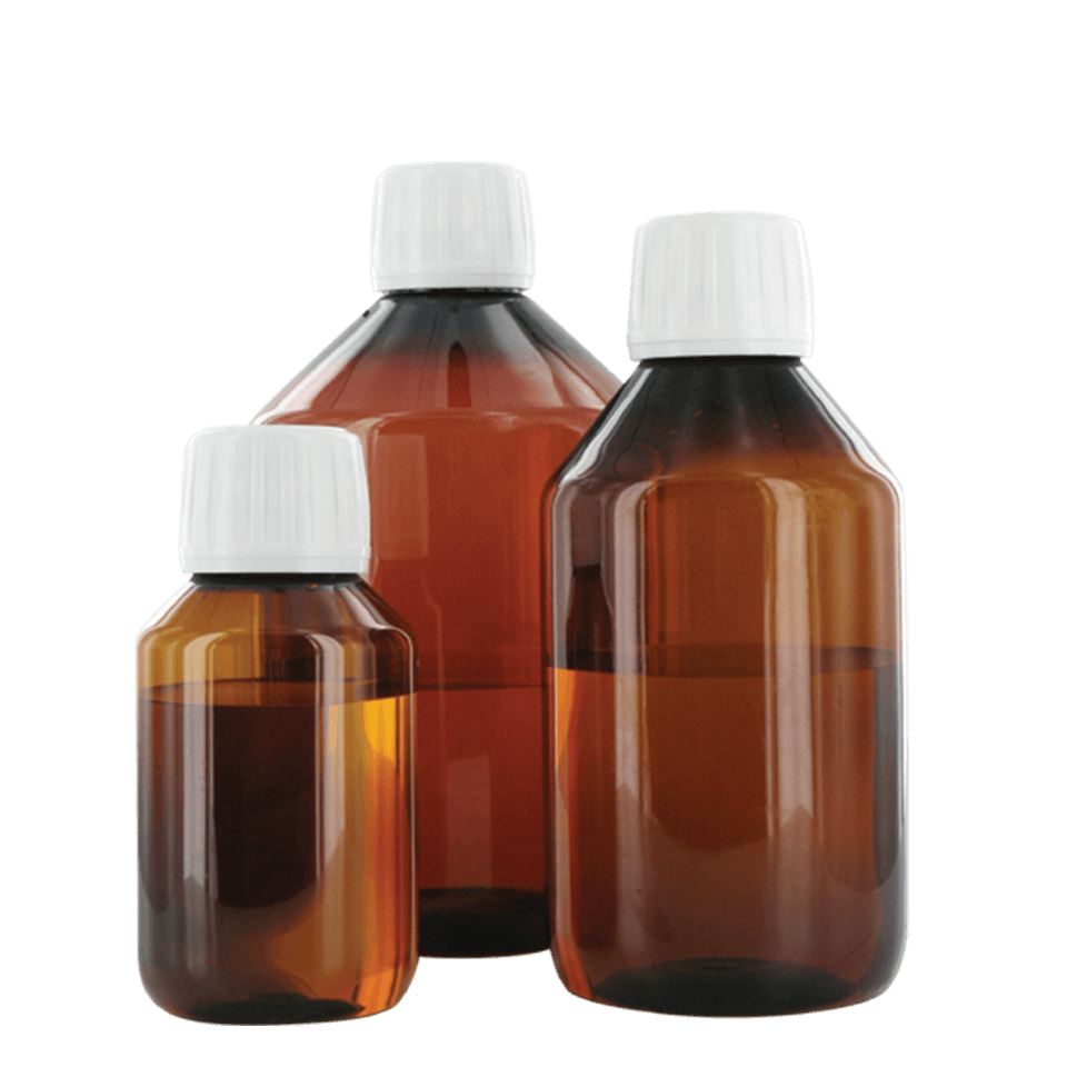 Botellas behroplast® de PET (inocuas para los alimentos) - Botella de cuello estrecho de PET marrón (Botellas PET marrón con cuello ancho)