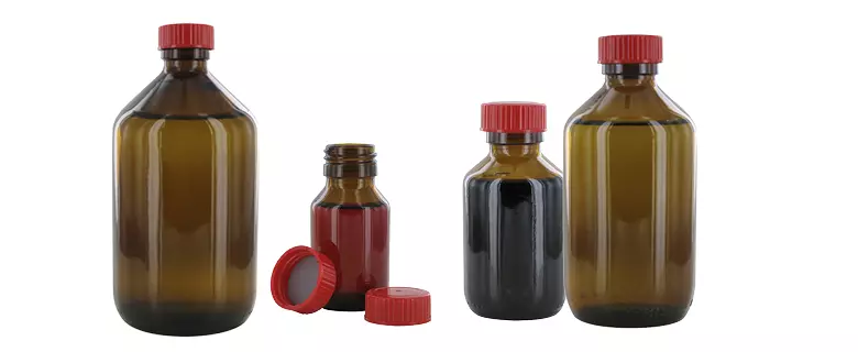 Flacons d'échantillons behrotest avec bouchon en PTFE - Flacon d'échantillon brun (Verre brun avec col étroit)