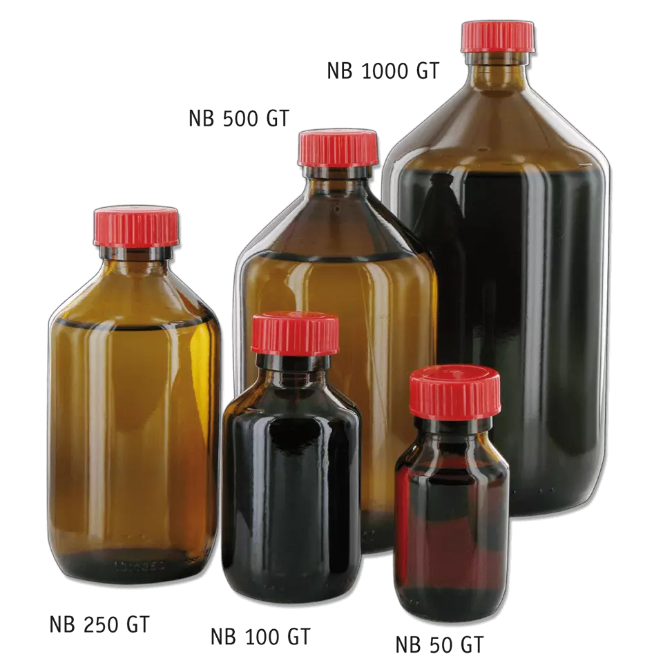Flacons d'échantillons behrotest avec bouchon en PTFE - Flacon d'échantillon brun (Verre brun avec col étroit)
