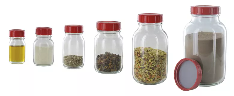Flacons d'échantillons behrotest avec bouchon en PTFE - Flacon d'échantillon transparent (Verre clair avec large col)