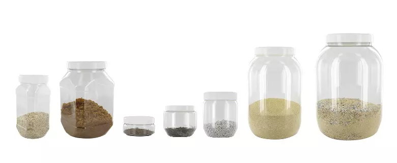 Flacons en PET behroplast® (de qualité alimentaire) - Récipient à col large en PET transparent (Bouteilles en PET transparent à large col)